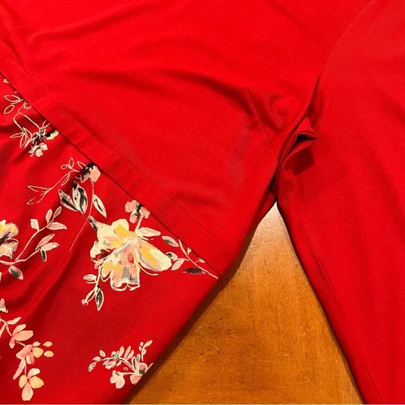 NEW $109 J.Jill Sepia Blossoms Knee-Length A-Line Dress Red Floral 2X 3/4 Sleeve - Picture 7 of 16